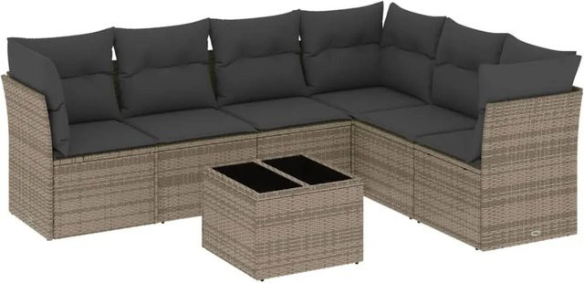 vidaXL 7-teilige Garten-Sofagarnitur in Grau aus Poly-Rattan mit L-Form und integriertem Stauraum - Bild 1
