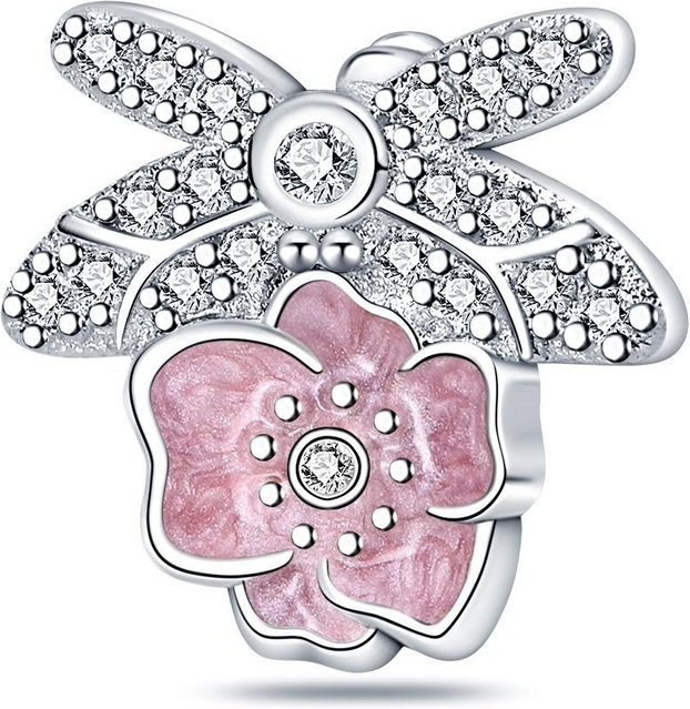 Armband Anhänger Rosa Schmetterling und Blume, Kupfer, Zirkonia, Kristall, Damen - Bild 1