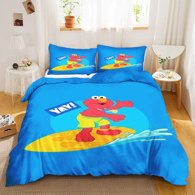 Gu Tao Sesamstraße 3D Kinder-Bettwäsche-Set aus Polyester, Blau, 3-teilig, B: 140 cm, H: 210 cm - Bild 1