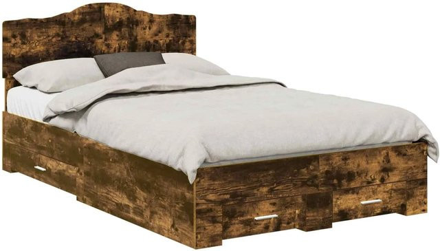 vidaXL Bettrahmen aus Holzwerkstoff in Räuchereiche, modern mit Schubladen, Braun, B/T/H: 138 x 193 x 90 cm - Bild 1