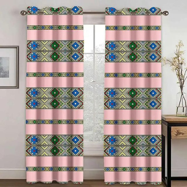 Traditionelles äthiopisches und eritreisches Tilet-Design Vorhangset aus Polyester, halbtransparent, Farbe: Pink, B: 50 cm, H: 160 cm, 2 Stück - Bild 1