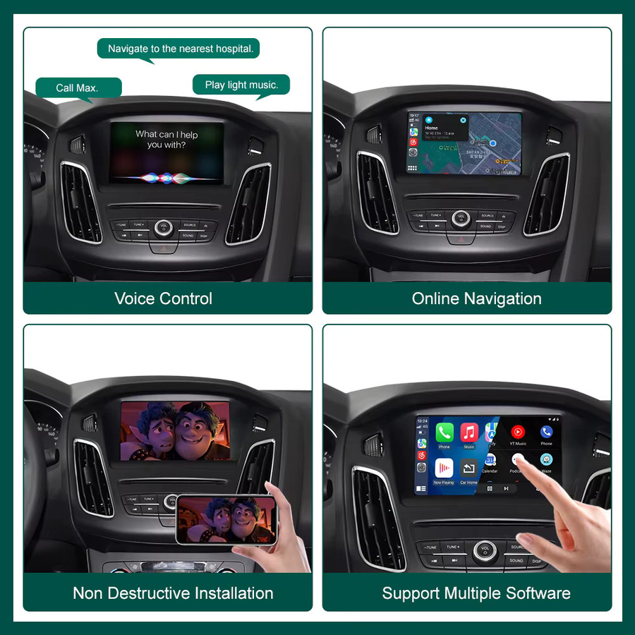 AUTOABC Kabelloser CarPlay und Android Auto Decoder Box mit Bluetooth für Ford Sync2 (2011-2016) Explorer, Focus, Fiesta, C-Max, Edge, F150, Fusion, Taurus in Schwarz - Bild 3