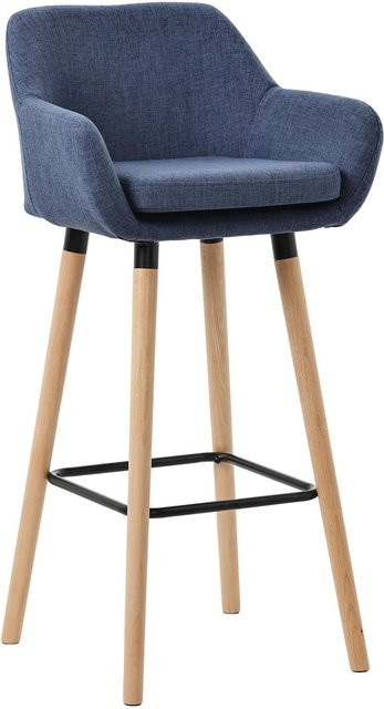 CLP Barhocker Grant mit Lehne und Stoffbezug in Blau mit Holzgestell - Bild 1