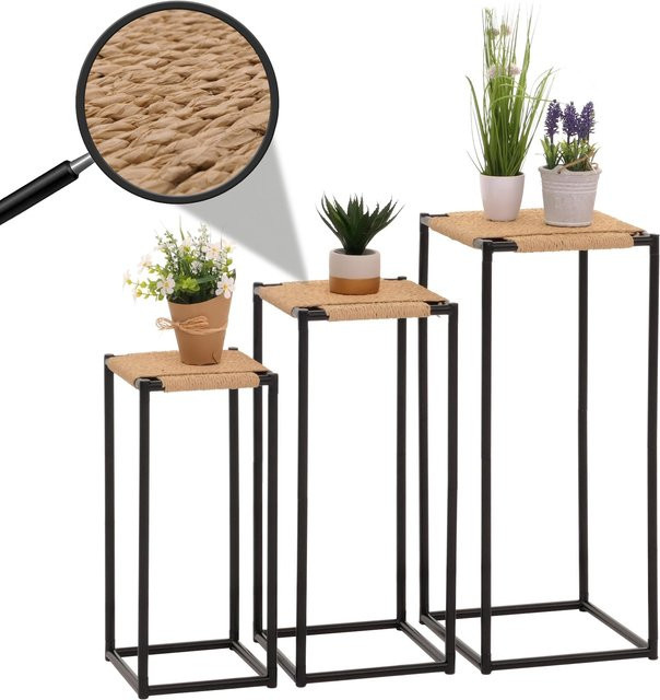 MCW 3er-Set Blumentisch N70 stapelbar aus Metall und Papierseil in Beige und Braun - Bild 3