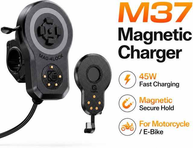 Kewig Magnetische 45W Schnell-Ladehalterung für Motorrad und E-Bike in Schwarz mit USB-C Pad und 4-fach Verriegelung, Wasserdichte Lenker-Handyhalterung - Bild 1