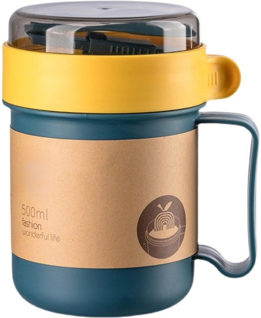 TOMTOP JMS Isolierter Suppenbehälter aus Kunststoff mit Deckel und Löffel, Blau, 500 ml - Bild 1