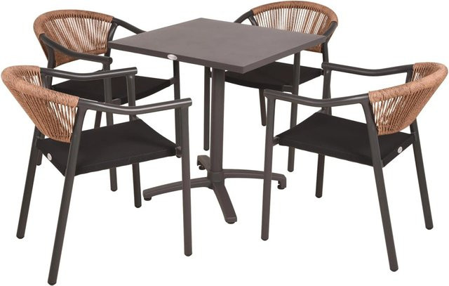 DELUKE Bistro-Set WILMO 5-tlg. Gartenmöbel-Set aus Aluminium und Rattan in Braun mit 1 Klapptisch und 4 Stapelstühlen für Balkon und Terrasse - Bild 1