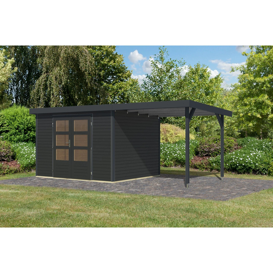 Karibu Gartenhaus Ernesto 5 C mit Anbaudach in Anthrazit, B/T/H: 298 x 209 x 242 cm - Bild 2