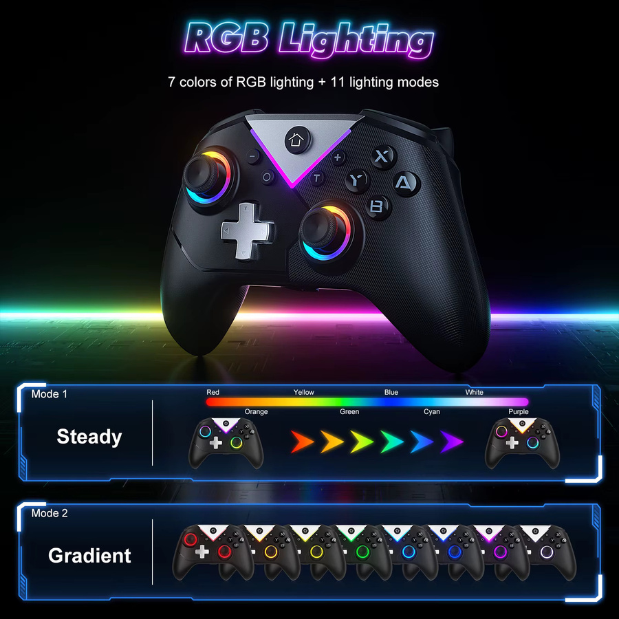 Bonacell Wireless Controller Bluetooth Gamepad in Schwarz für Nintendo Switch OLED, Switch Lite, PC, Mobilgeräte, PS3 und Android/iOS - Bild 2
