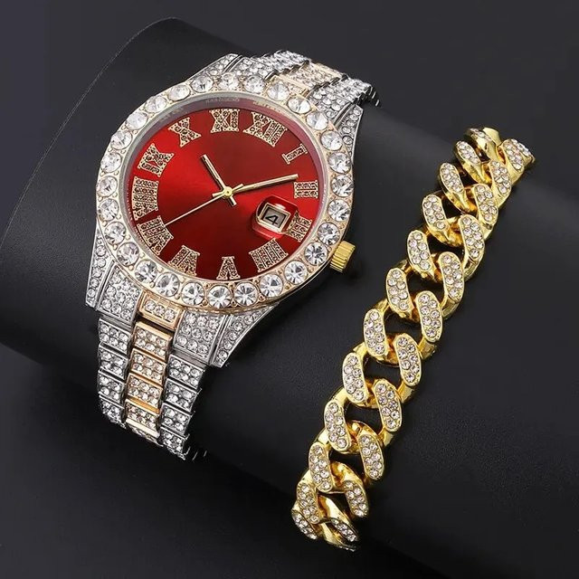 TVK Armbanduhr Edelstahl, Gold, Diamantbesetzt, Unisex - Bild 1