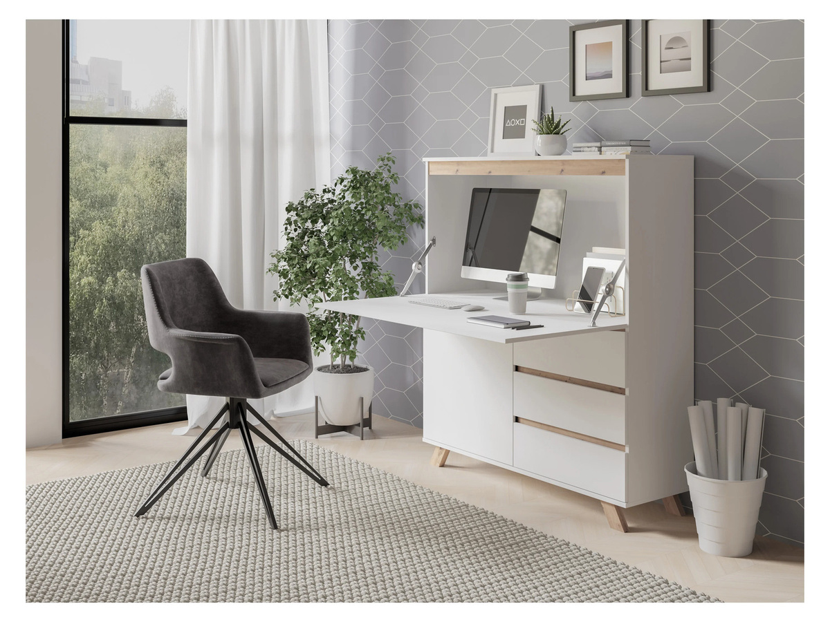 byLIVING Sekretär Valentin mit Schreibtisch in Weiß Matt und Eiche, B/H/T: 120 x 127 x 38 cm - Bild 2