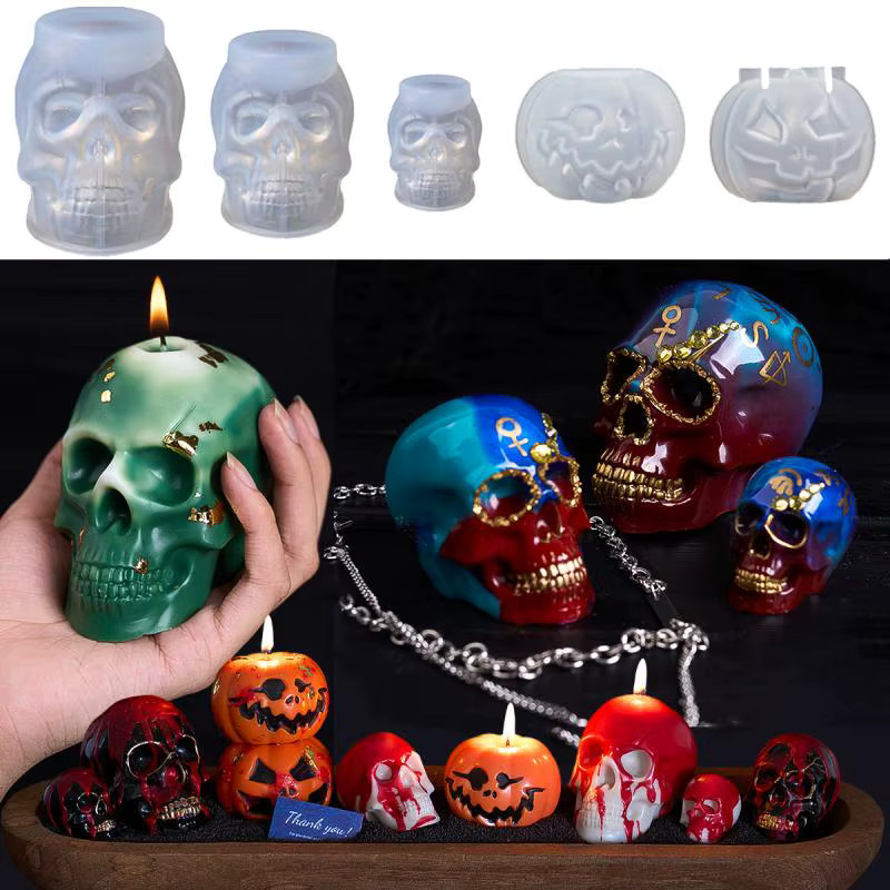 UDOCOOL Silikonform für Halloween Schädel und Kürbis zur DIY Herstellung von Kerzen, Seife oder Gips und Harz zur Dekoration - Bild 3