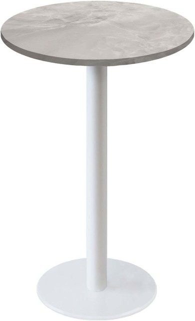 RestooTab Stehtisch Rome rund in Weiß, Beige und Grau mit Holz-, Stein- und Metalloptik, Höhe: 110 cm, Durchmesser: 60 cm - Bild 1