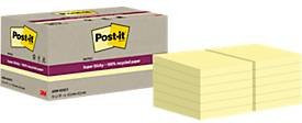 Post-it Super Sticky Recycling Notes Haftnotizen Gelb, 12 Blöcke mit je 70 Blatt, B: 4,76 cm x T: 4,76 cm, PEFC-zertifiziertes Papier - Bild 1