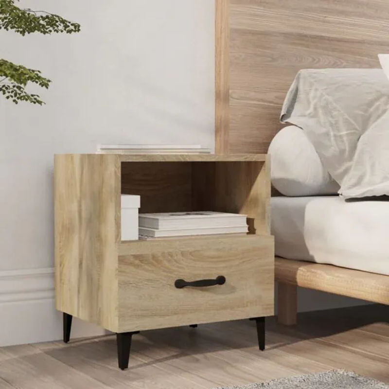 Nachttisch Vidaxl in Sonoma-Eiche Natur Braun aus Holzwerkstoff und Metall im skandinavischen Design - Bild 1