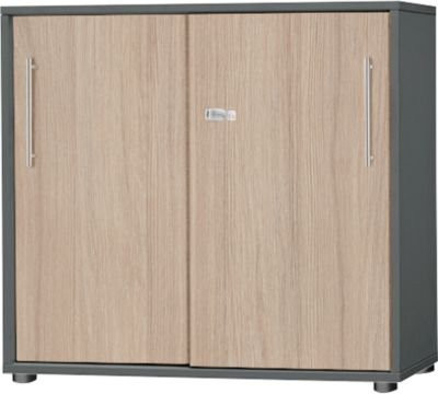 Schäfer Shop Select Schiebetürenschrank Start Off mit 2 Türen, abschließbar, Farbe Graphit/Eiche, B/T/H: 80 x 42 x 78,8 cm - Bild 1