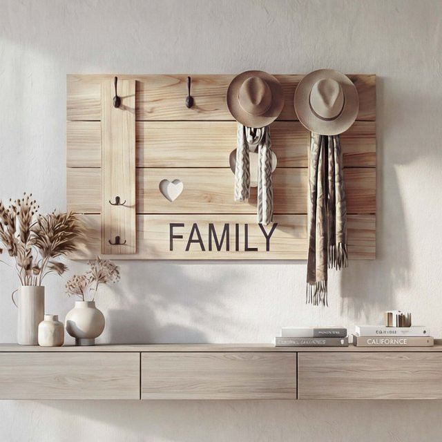 Wandgarderobe MCW Family Garderobenpaneel im Shabby-Look Vintage mit 8 Haken, Farbe: Braun, B: 60 cm, H: 90 cm - Bild 1
