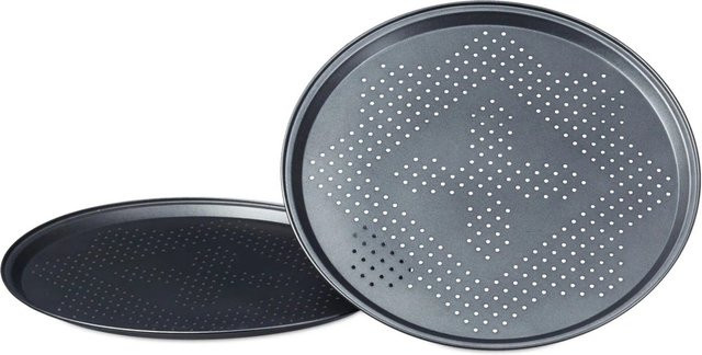 Relaxdays Pizzablech aus Eisen, 2er Pack, perforiert und antihaftbeschichtet, Breite: 32 cm, Tiefe: 32 cm - Bild 1