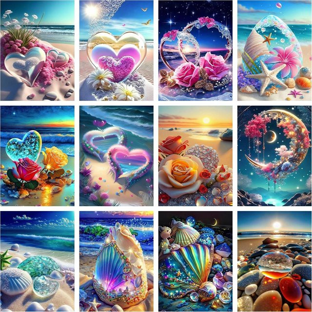 Azqsd Diamantmalerei 5D Meerlandschaft mit Muscheln und Seesternen als DIY Stickerei in Mehrfarbig, B/H: 40 x 30 cm - Bild 1