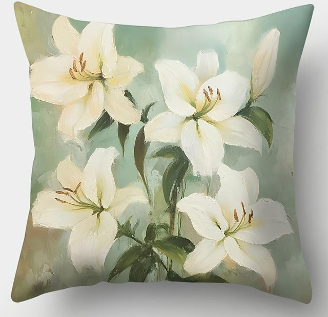Dekorativer Kissenbezug mit floralem Lilienmuster von JMG Clothing in Weiß, B/B: 60 x 60 cm - Bild 1