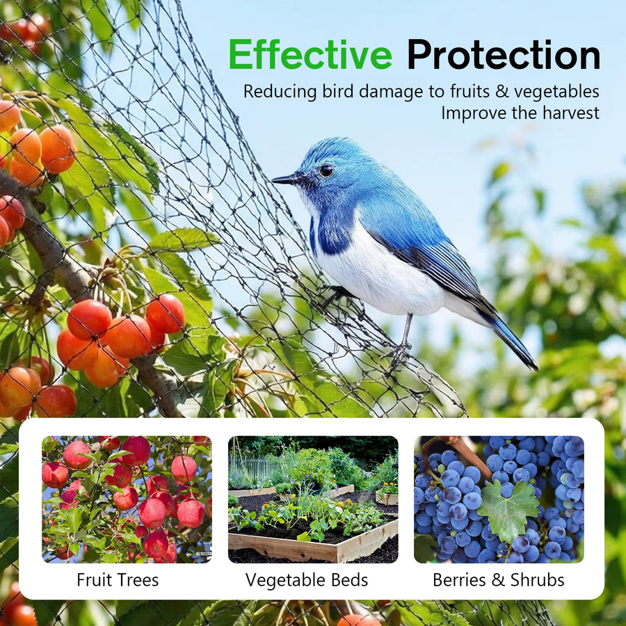 Rbefeuly Vogelnetz aus schwarzem Nylon für Garten, Obstbäume und Gemüse, B x H: 15 x 15 m, Maschenweite: 2,5 x 2,5 cm - Bild 6
