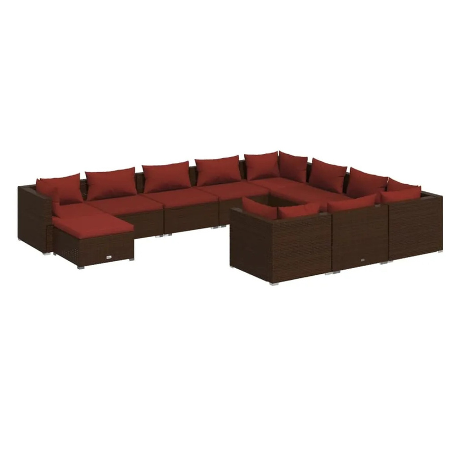 vidaXL 11-tlg. Garten-Lounge-Set in U-Form aus braunem Poly-Rattan mit Kissen und pulverbeschichtetem Stahlgestell - Bild 2