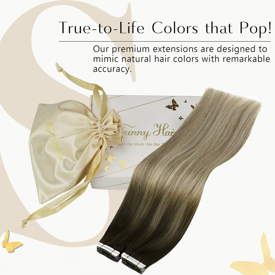 VeSunny Tape-in-Haarverlängerungen, Echthaar, Balayage, Skin Weft, gerade - Bild 2
