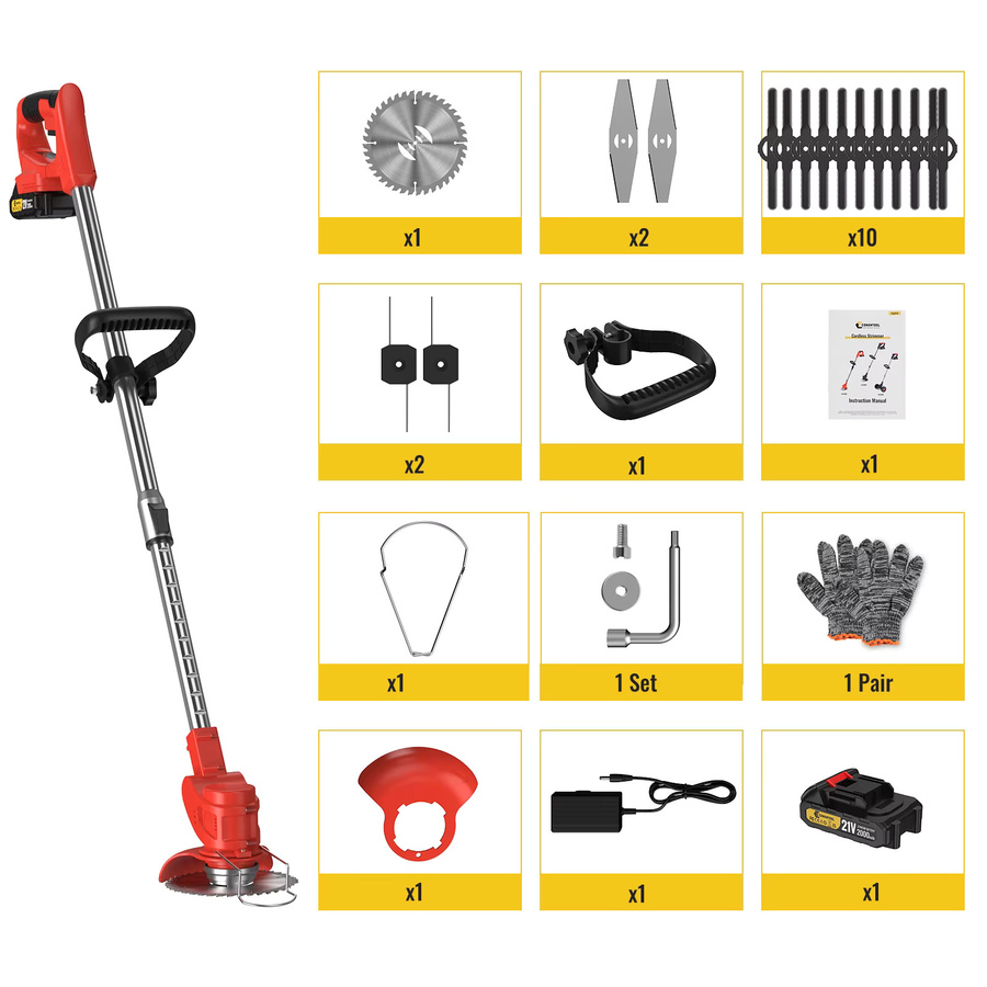 Conentool Kabelloser Rasentrimmer 21V 650W mit Akku, Teleskopisch und Faltbar, Rot - Bild 5