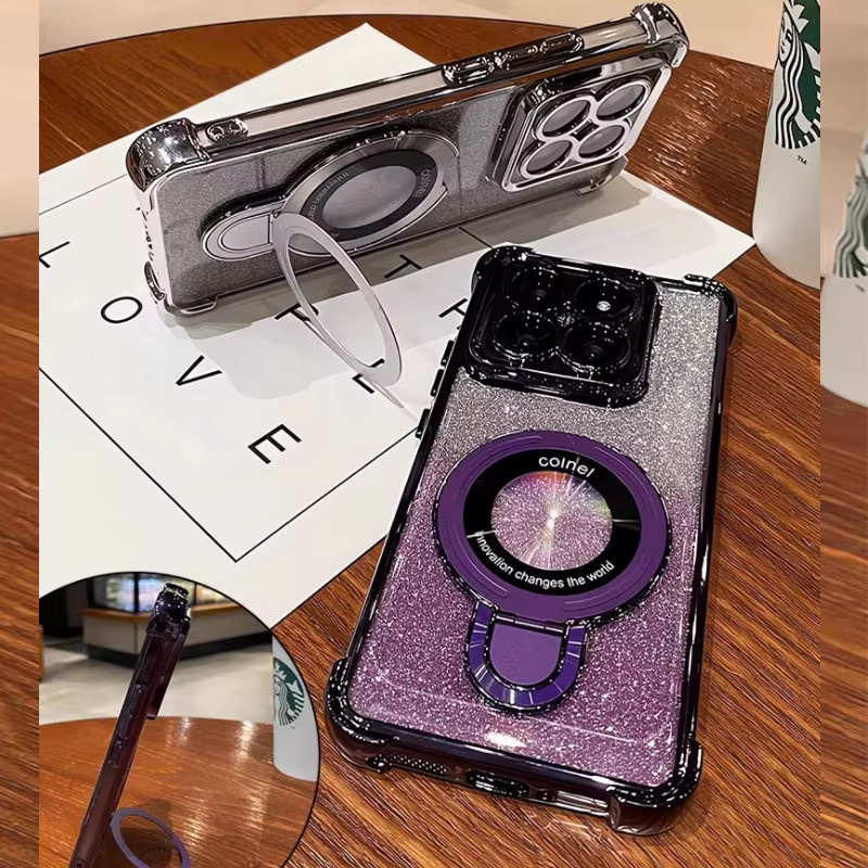 Glitzer Silikonhülle mit Ständer und Objektivschutz für Xiaomi 17T Pro Redmi 15 15C Note 15 Pro Plus in Pink - Bild 2