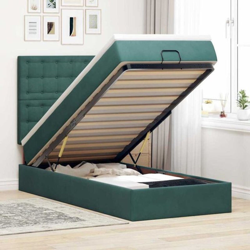 Vidaxl Ottoman Polsterbett mit Matratze und LED-Beleuchtung aus Samt in Dunkelgrün B/T/H: 80 x 200 x 118 cm - Bild 1
