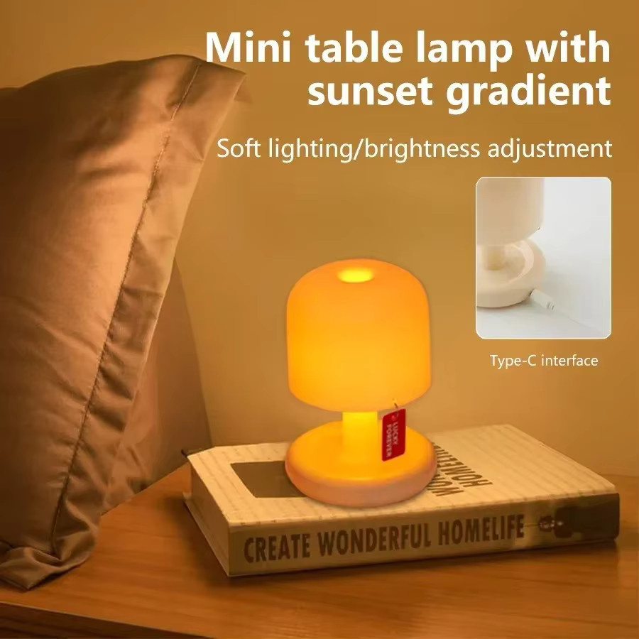 Kreative Pilz Tischlampe in Sonnenuntergangsfarben, wiederaufladbares Desktop Nachtlicht in Weiß für Wohnzimmer und Bar - Bild 2