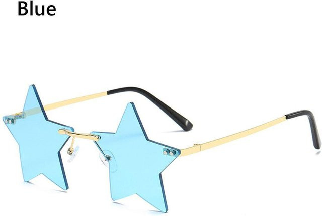 Sternform Sonnenbrille, randlos, blau, Metall, Damen - Bild 1