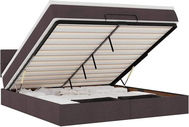 vidaXL Ottoman-Bett mit Matratze, LED-Unterbettbeleuchtung und USB-Ladeport, Dunkelbraun, B/T/H: 160 x 200 x 280 cm - Bild 1