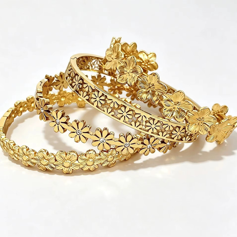 Lifefontier Armband Manschette, 316L Edelstahl, Blume, Damen - Bild 2
