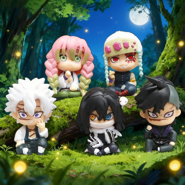 Bandai Demon Slayer, Q-Version Sitzende Geisterpuppen, 5-teiliges Set, PVC-Figuren - Bild 1