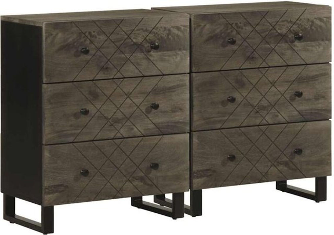 Vidaxl Set aus 2 Sideboards im Industrial Design aus Massivholz Mango und Metall, Schwarz, B/T/H: 60 x 33 x 75 cm - Bild 1