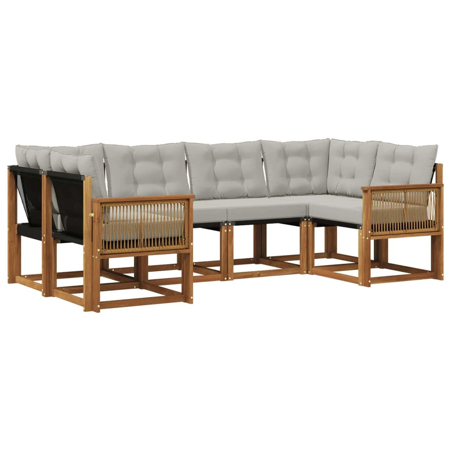 vidaXL Outdoor-Sofagarnitur L-Form aus massivem Akazienholz mit 6 Kissen in Braun und Grau - Bild 2
