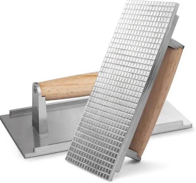 Rechteckige Fleischpresse aus Aluminiumlegierung mit Antihaftbeschichtung und Griff in Silber für Grill und BBQ - Bild 1