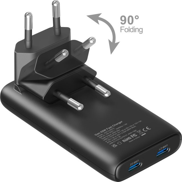 Deepartner 65W GaN Wandladegerät mit USB-C Schnellladung, Schwarz - Bild 1