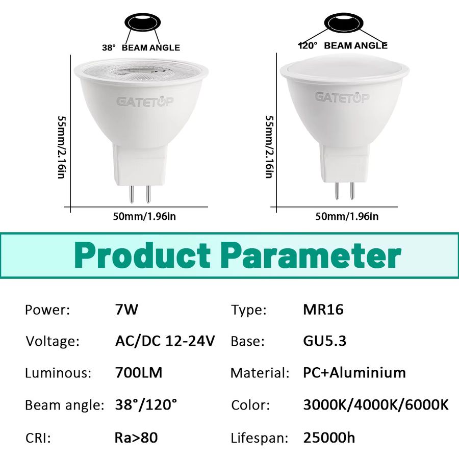 10er Set Gatetop Einbaustrahler Set für AC/DC 12V 24V mit GU5.3 Fassung, rund und verstellbar um 90 Grad, in Weiß oder Schwarz - Bild 2