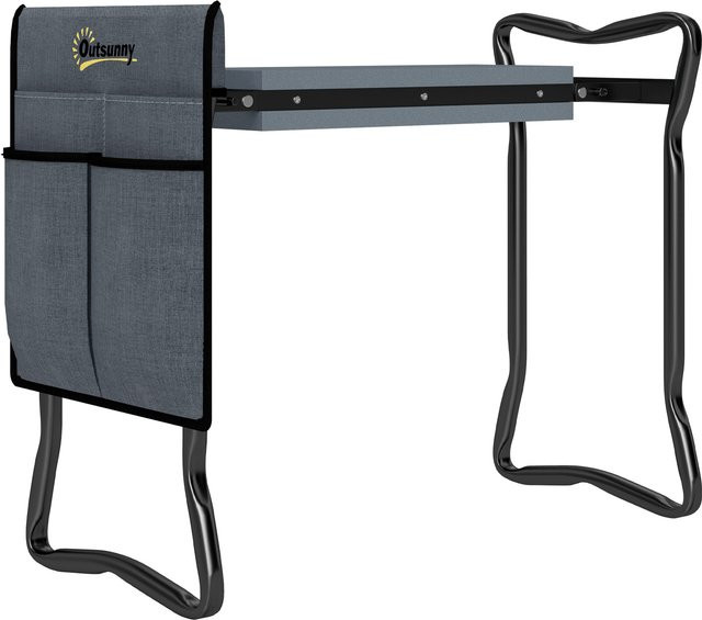 Outsunny Kniebank für Gartenarbeit klappbar in Grau mit Kniekissen und Werkzeugtaschen, H x B x T: 49 x 58 x 28 cm - Bild 1