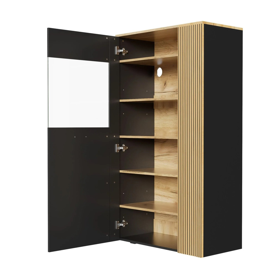 okwish Aufbewahrungsschrank mit LED-Regalen in Schwarz, modern mit Türen und offenen Regalfächern, B/T/H: 80 x 40 x 146 cm - Bild 2