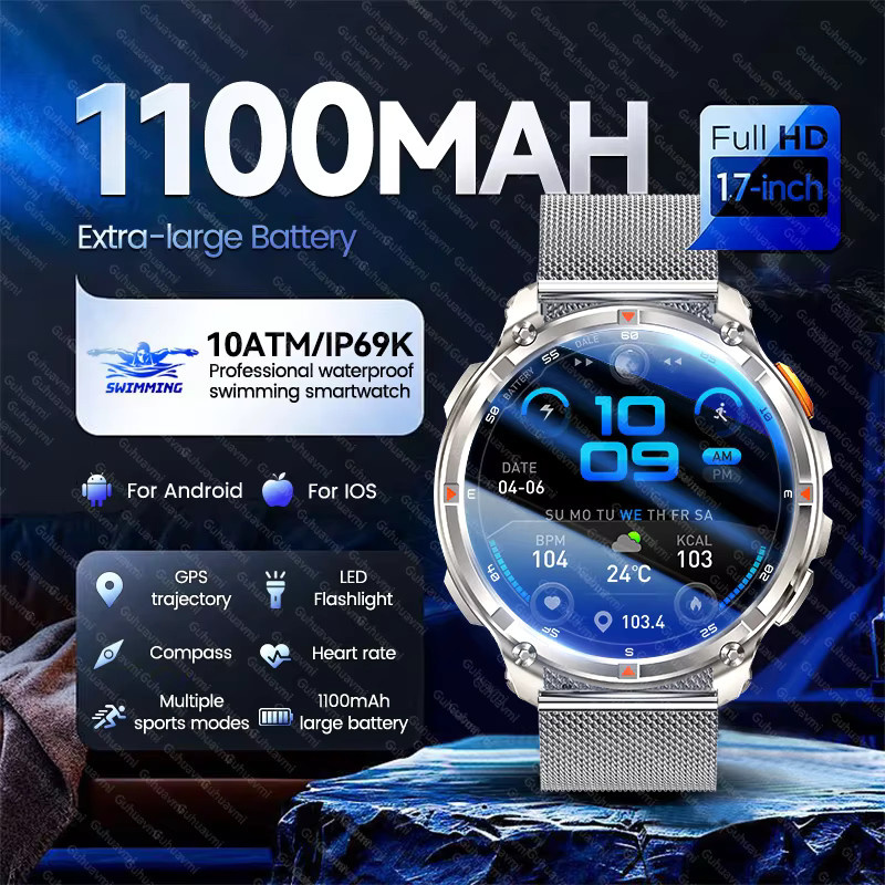 GUHUAVMI Smartwatch für Herren in Schwarz mit GPS, Kompass, Bluetooth-Anruffunktion und 10ATM Wasserdichtigkeit, Rundes Design mit 1100 mAh Akku - Bild 5