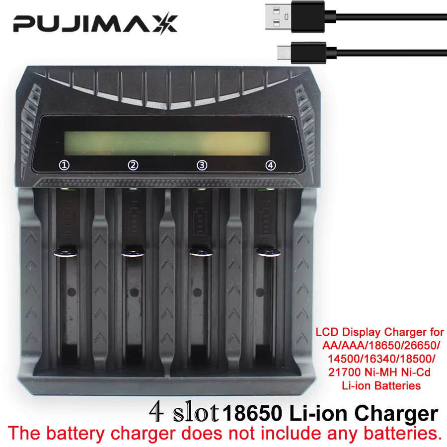PUJIMAX Smart-Ladegerät mit LCD-Anzeige in Schwarz für AA, AAA, 18650, 26650, 14500, 16340, 18500 und 21700 Ni-MH, Ni-Cd sowie Li-Ionen-Akkus - Bild 5