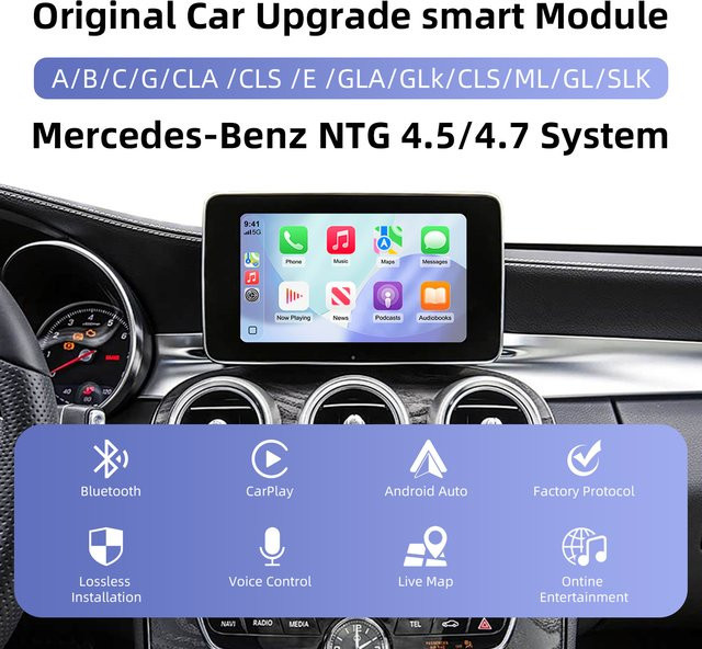 LEXXSON Drahtlose CarPlay und Android Auto Retrofit Kit Decoder Box für Mercedes Benz NTG 4,5 und 4,7 COMAND System (2011-2015) mit Bluetooth und Wi-Fi - Bild 1