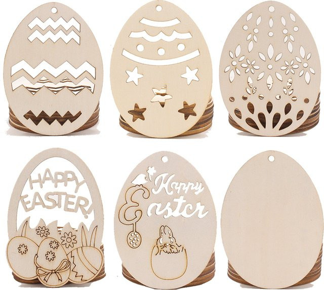 Tissy 10er Set DIY Holz-Ei-Anhänger in Natur für Ostern und Bastelarbeiten - Bild 1