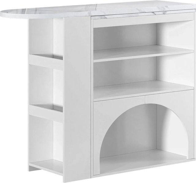 okwish Esstisch mit ausziehbarer und drehbarer Tischplatte in Marmoroptik, Weiß, B/T/H: 120 x 40 x 100 cm - Bild 1