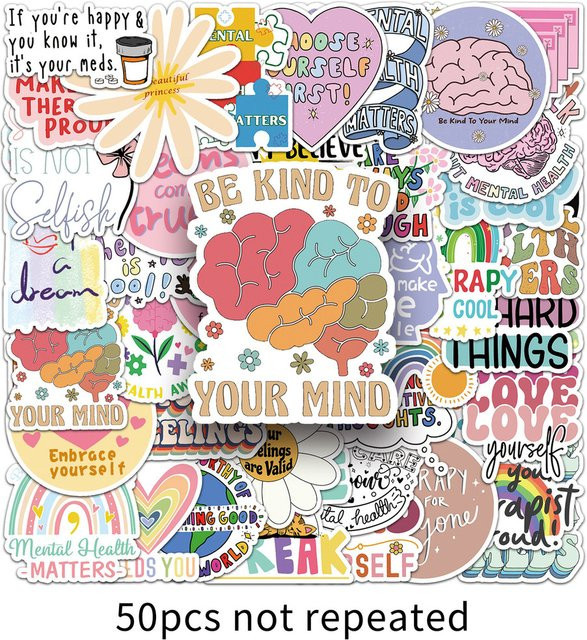50 Stück Motivationssticker mit englischen positiven Kurzsätzen für psychologische Gesundheit, bunte Graffiti-Aufkleber von Sticker-Story-Store - Bild 1