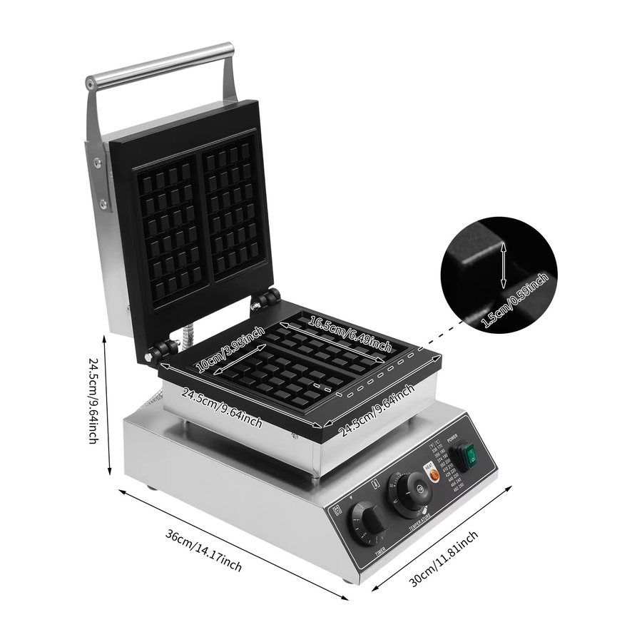 Sweetmile Kommerzielles Waffeleisen mit 2000 W und Antihaftbeschichtung für belgische Brüsseler Waffeln, Silber - Bild 4