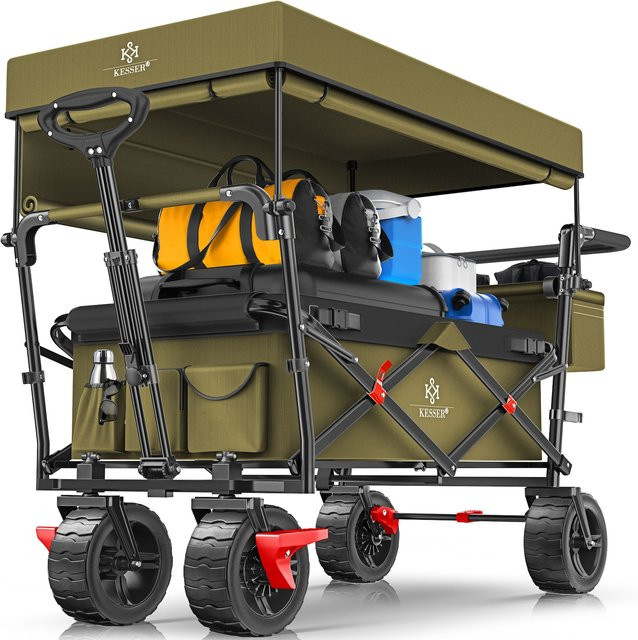 KESSER Bollerwagen GT9000 faltbarer Handwagen mit Dach und Abdeckung, belastbar bis 150 kg, mit Hartgummi-Rädern und Feststellbremsen - Bild 1